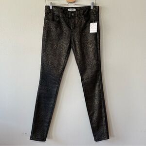 NWT Free People Black/Gold Leopard Printed Shimmer Skinny Jeans - Size: 27